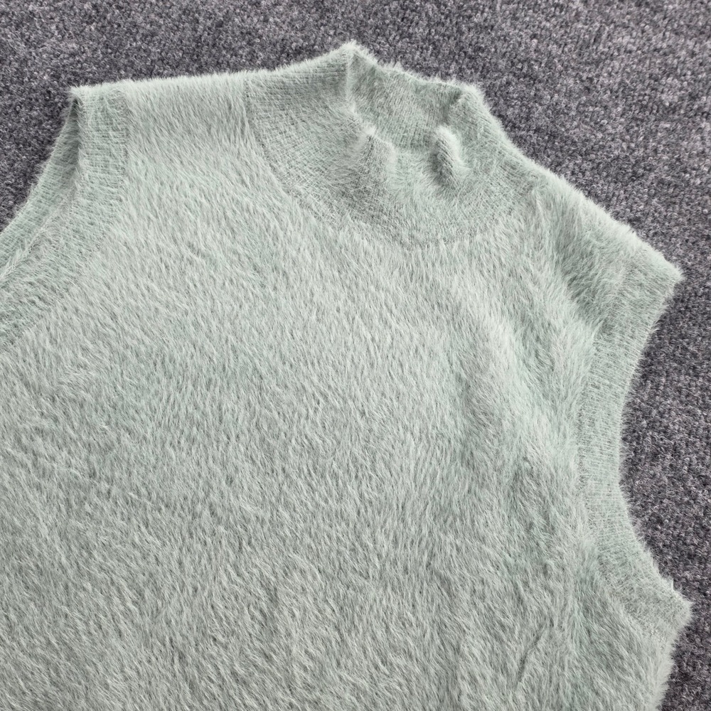 Bailey/44 Sweater Vest Fuzzy Eyelash Knit Mock Neck‎ Sage Green Medium Womens